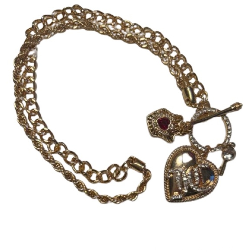 NEW Juicy Couture Gold Toned Three Charm Toggle Clasp Necklace - Picture 4 of 11